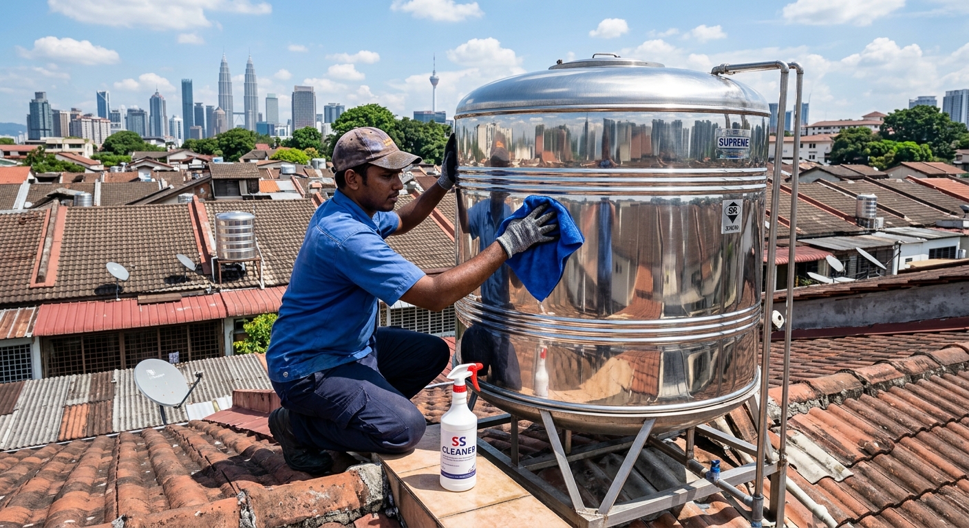 Cuci tangki air stainless steel dan polish permukaan dalam tangki